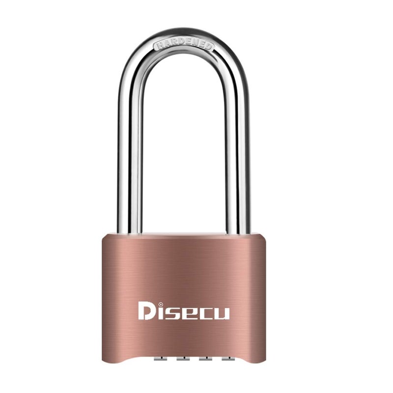 Disecu 1 Pack disecu Heavy Duty 4 Digit Combination Lock, 2.5 Inch Long Shackle Outdoor Waterproof Padlock for School Gym Locker, Storage Unit, Fence, Gate, Toolbox (Brass) - Image 1